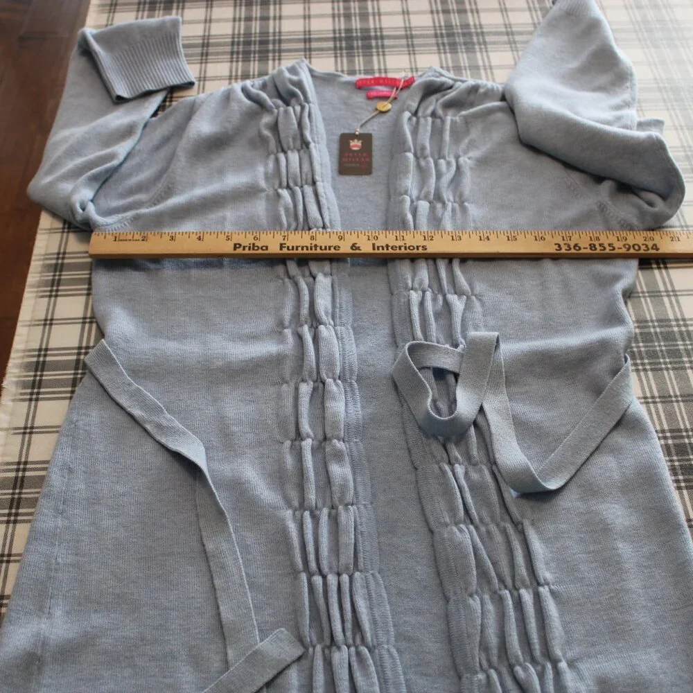 Peter Millar Long Cashmere Cardigan Sweater with Tie Light Blue XL New - Picture 10 of 11